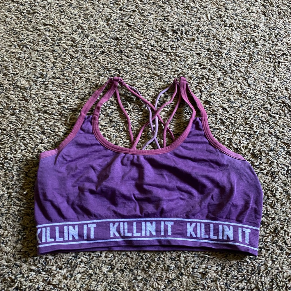 Purple and pink sports bra